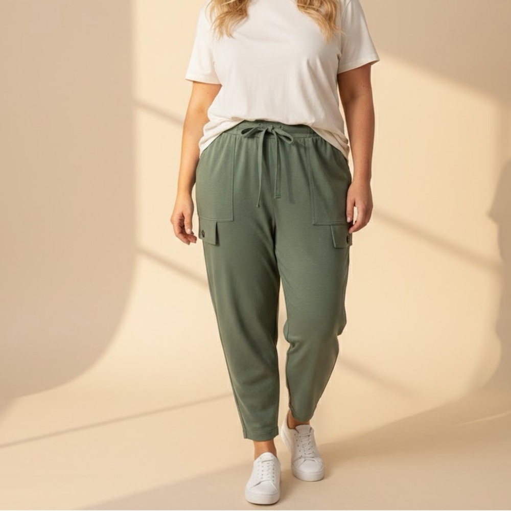 Penningtons Green Cargo Joggers Pants Elastic Pull On Waist Size 18 stretch
